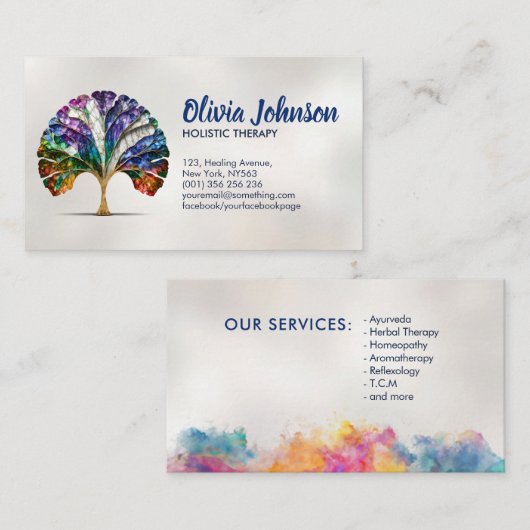 Abstracte regenboog Gingko Tree Visitekaartje (Voorkant / Achterkant)