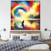 Abstracte Regenboog & Kat die van Oppervlaktewater Canvas Afdruk (Insitu (Slaapkamer))