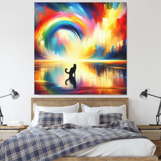 Abstracte Regenboog & Kat die van Oppervlaktewater Canvas Afdruk (Insitu (Slaapkamer))