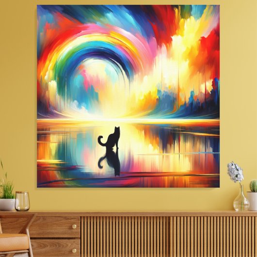 Abstracte Regenboog & Kat die van Oppervlaktewater Canvas Afdruk (Insitu (Woonkamer))