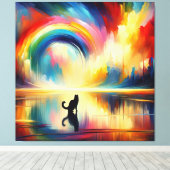 Abstracte Regenboog & Kat die van Oppervlaktewater Canvas Afdruk (Insitu (Houten vloer))