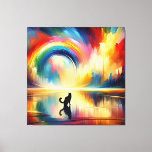 Abstracte Regenboog & Kat die van Oppervlaktewater Canvas Afdruk