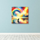 Abstracte Regenboog & Kat die van Oppervlaktewater Canvas Afdruk (Insitu (Houten vloer))