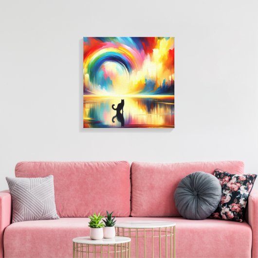 Abstracte Regenboog & Kat die van Oppervlaktewater Canvas Afdruk (Insitu (Woonkamer))