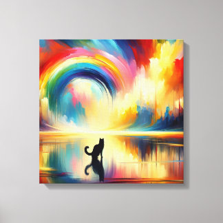 Abstracte Regenboog & Kat die van Oppervlaktewater Canvas Afdruk