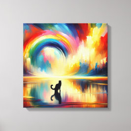 Abstracte Regenboog & Kat die van Oppervlaktewater Canvas Afdruk