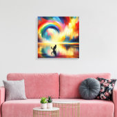 Abstracte Regenboog & Kat die van Oppervlaktewater Canvas Afdruk (Insitu (Woonkamer))