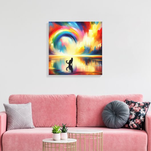 Abstracte Regenboog & Kat die van Oppervlaktewater Canvas Afdruk (Insitu (Woonkamer))