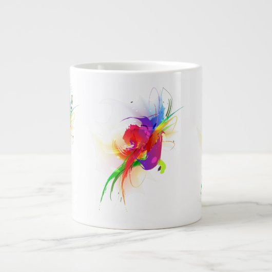 Abstracte Regenboog Lorikeet Verfspatten Grote Koffiekop (Voorkant)