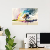 Abstracte regenboog na de Waterverf van de regen Poster (Thuiskantoor)