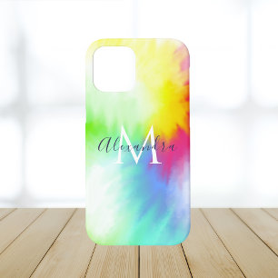 Abstracte Regenboog Tie Dye Monogram & Naam Kleurr Case-Mate iPhone Case