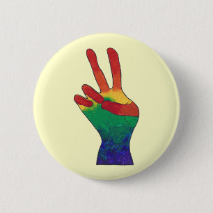 Abstracte regenboog vrede hand teken aangepaste kn ronde button 5,7 cm