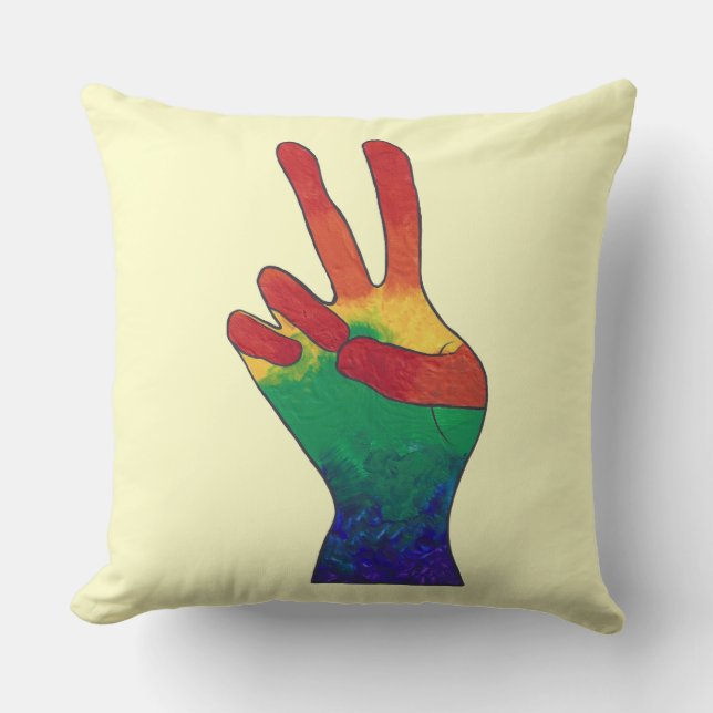 Abstracte regenboog vrede hand teken aangepaste ku kussen (Voorkant)