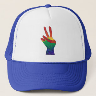 Abstracte regenboog vrede hand teken aangepaste pe trucker pet