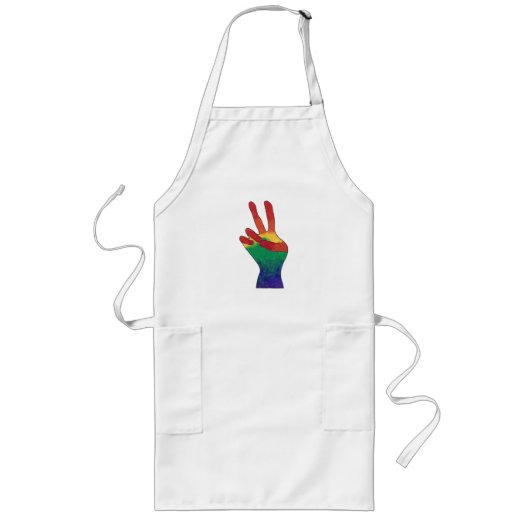 Abstracte regenboog vrede hand teken aangepaste sc lang schort (Voorkant)