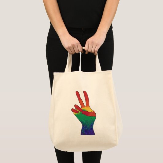 Abstracte regenboog vrede hand teken canvas tassen (Voorkant (product))