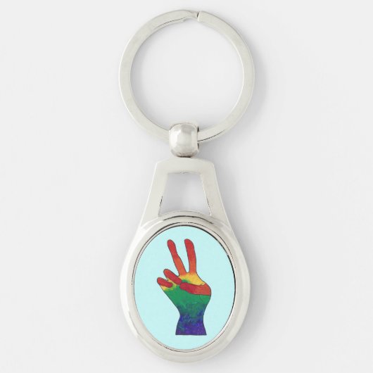 Abstracte regenboog vrede hand teken sleutelhanger (Voorkant)