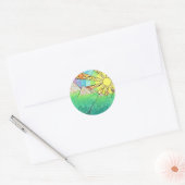 Abstracte Regenboog Zon Het Plaatsen Waterverf & M Ronde Sticker (Envelop)