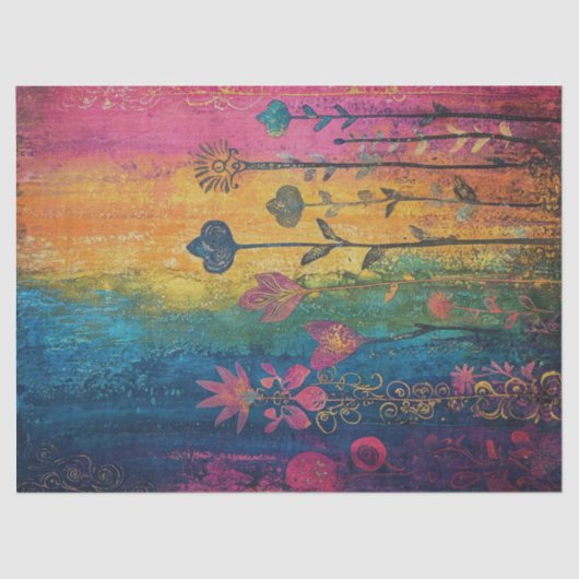 Abstracte Regenboogbloemen Decoupage Tissuepapier (Voorkant)
