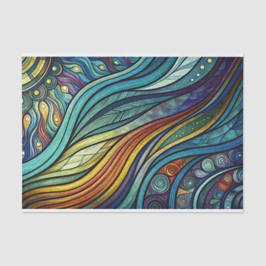 Abstracte regenbooggolven Kleurrijke Decoupage Tissuepapier (Voorkant)