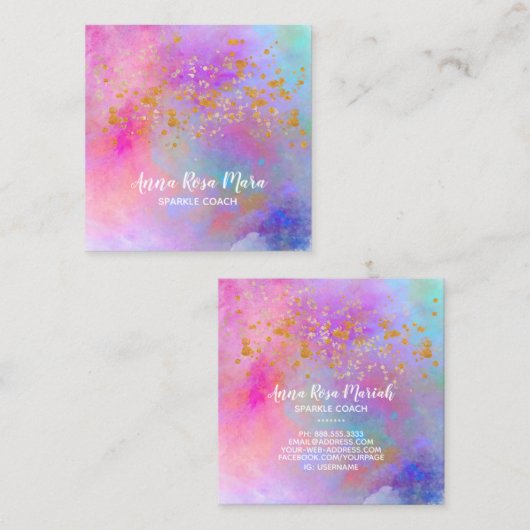 *~* Abstracte regenbooggoudglitter Vierkante Visitekaartje (Voorkant / Achterkant)