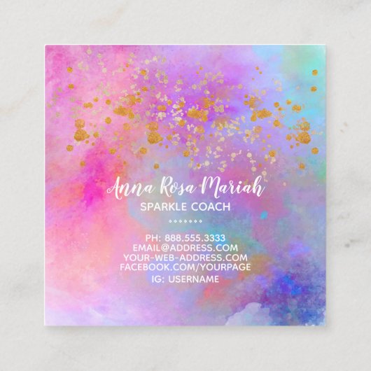 *~* Abstracte regenbooggoudglitter Vierkante Visitekaartje (Achterkant)