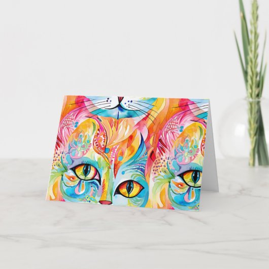 Abstracte regenboogkat bedankkaart (Voorkant)