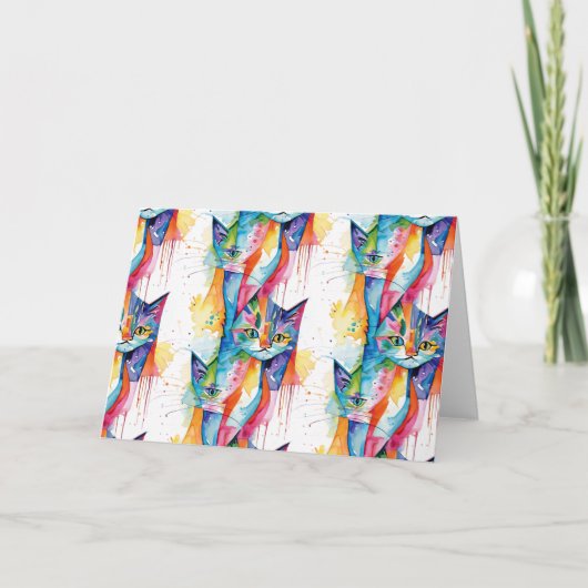 Abstracte regenboogkat bedankkaart (Voorkant)