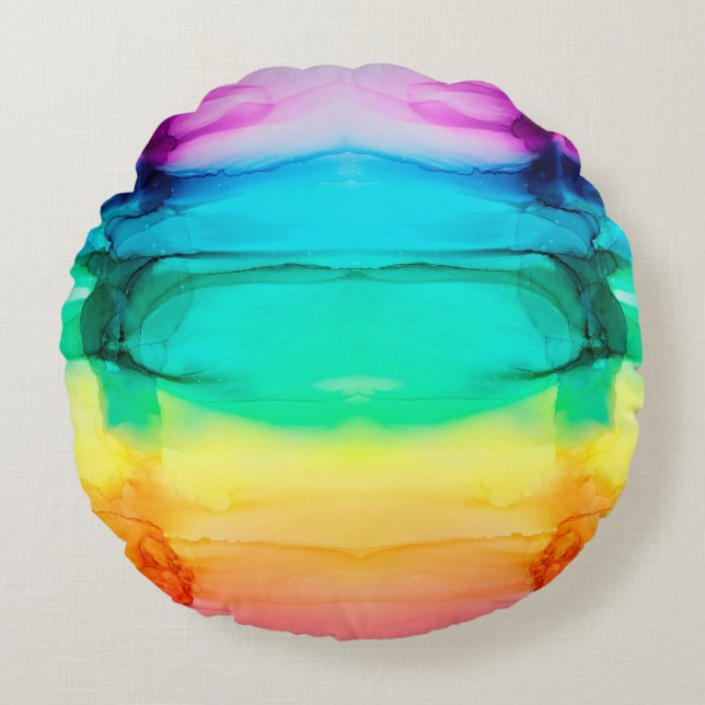 Abstracte regenboogkleurige achtergrond, behang.  rond kussen (Voorkant)