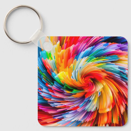 Abstracte Regenboogkleurige Draaikolk Modern Sleutelhanger (Voorkant)