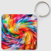 Abstracte Regenboogkleurige Draaikolk Modern Sleutelhanger (Achterkant)
