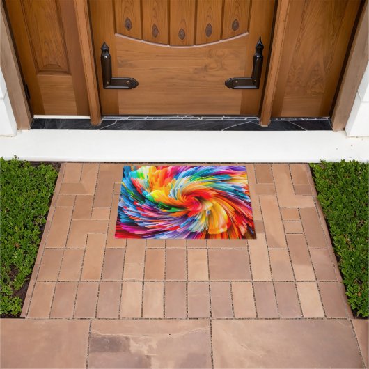 Abstracte regenboogkleurige werveling modern deurmat (Buiten)