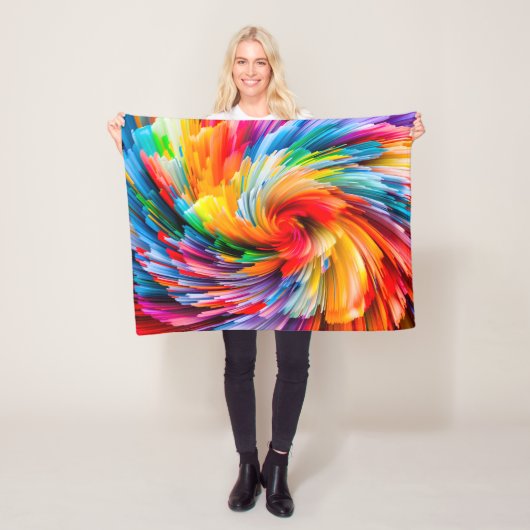 Abstracte regenboogkleurige werveling modern fleece deken (In situ)