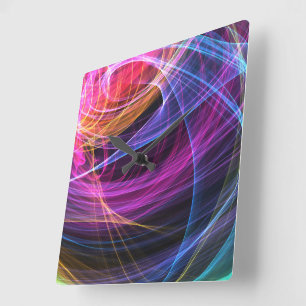 Abstracte regenbooglichten vortexlichten vierkante klok