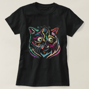 Abstracte regenbooglijn kunst kattengezicht t-shirt