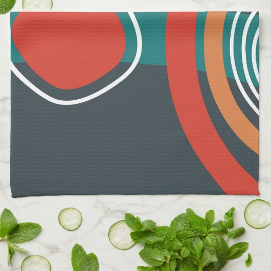 Abstracte regenbooglijnen Boho artwork Theedoek (Gevouwen)