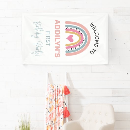 Abstracte Regenboogmeisjes: Welkom op de Birthday  Spandoek (Insitu)