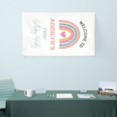 Abstracte Regenboogmeisjes: Welkom op de Birthday  Spandoek (Beurs)