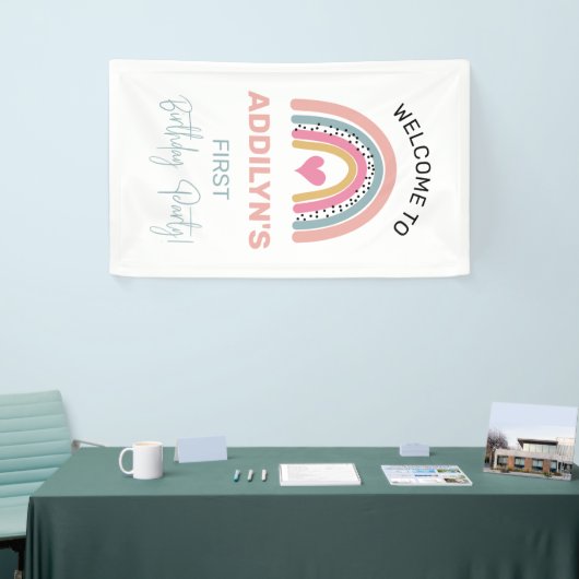 Abstracte Regenboogmeisjes: Welkom op de Birthday  Spandoek (Beurs)