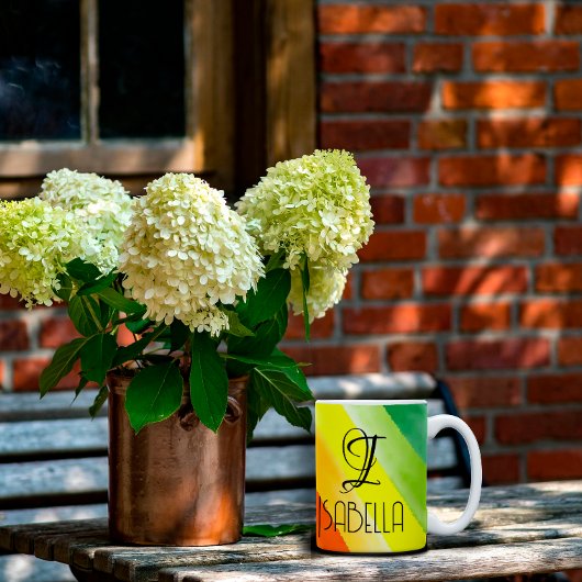 Abstracte regenboognaam monogram koffiemok