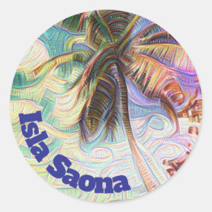 Abstracte regenboogpalmboom op Isla Saona Caribbea Ronde Sticker