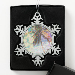 Abstracte regenboogpalmboom op Isla Saona Caribbea Tin Sneeuwvlok Ornament