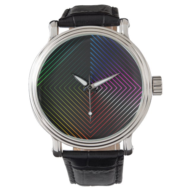 Abstracte Regenboogprisma Op Zwart Horloge (Voorkant)