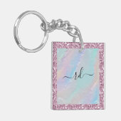 Abstracte regenboogtextuur en roze kristal sleutelhanger (Voorkant Links)
