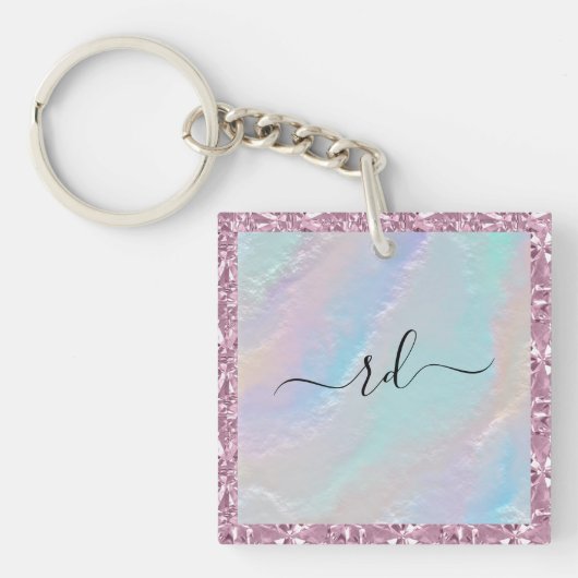 Abstracte regenboogtextuur en roze kristal sleutelhanger (Voorkant)