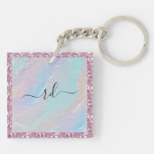 Abstracte regenboogtextuur en roze kristal sleutelhanger (Achterkant)