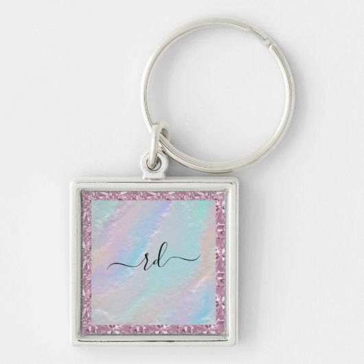 Abstracte regenboogtextuur en roze kristal sleutelhanger (Voorkant)