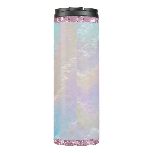 Abstracte regenboogtextuur en roze kristal thermosbeker (Achterkant)