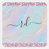 Abstracte regenboogtextuur en roze kristal vierkante sticker (Voorkant)
