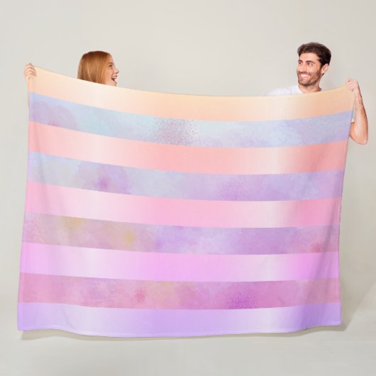 Abstracte regenboogvloerstrips in Waterverf Fleece Deken (In situ)